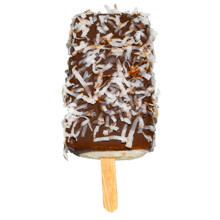 Homemade Ice Cream Menu - Chocolate Covered vanilla ice cream bar with Coconut - Esquimal de Coco | Happy Sun Ice Cream