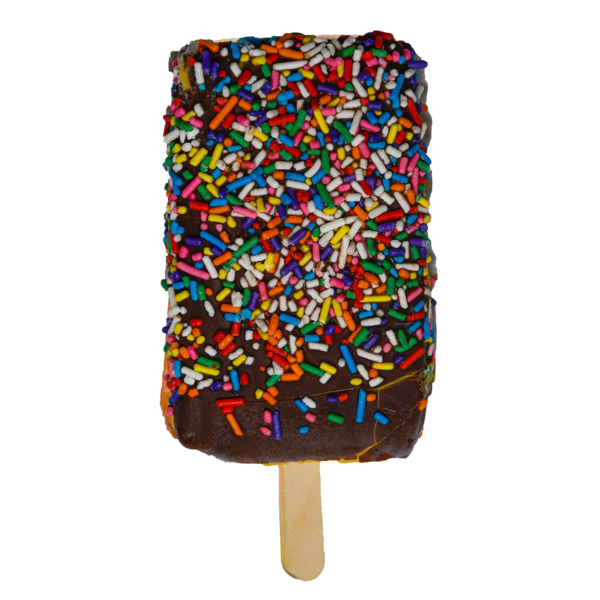 Homemade Ice Cream Menu - Chocolate Covered vanilla ice cream bar with Sprinkles - Esquimal de Sprincos | Happy Sun Ice Cream